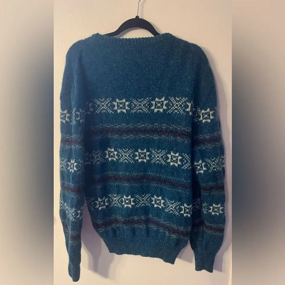 Vintage Royal North‎ Mills Wool Blend Fair Isle Pullover Sweater Blue Medium